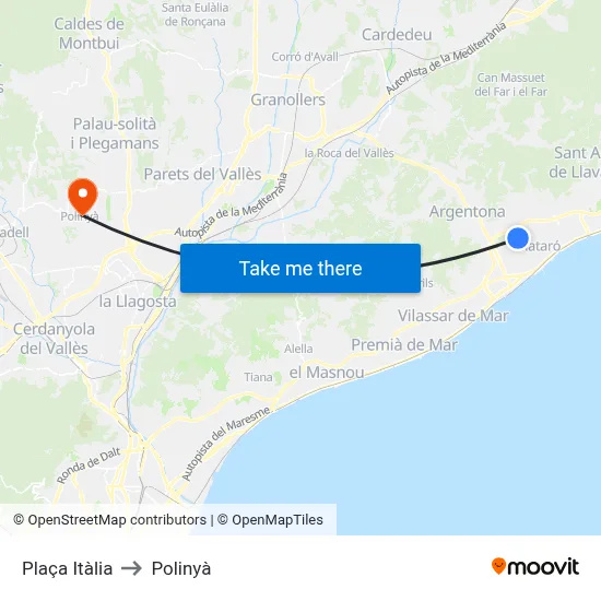 Plaça Itàlia to Polinyà map