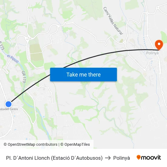 Pl. D´Antoni Llonch (Estació D´Autobusos) to Polinyà map