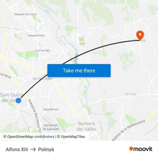 Alfons XIII to Polinyà map