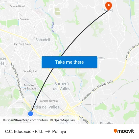 C.C. Educació - F.T.I. to Polinyà map