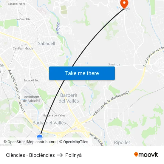 Ciències - Biociències to Polinyà map