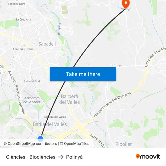 Ciències - Biociències to Polinyà map