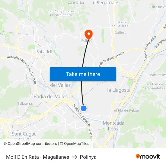 Molí D'En Rata - Magallanes to Polinyà map