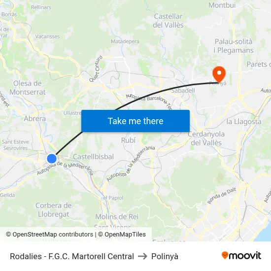 Rodalies - F.G.C. Martorell Central to Polinyà map