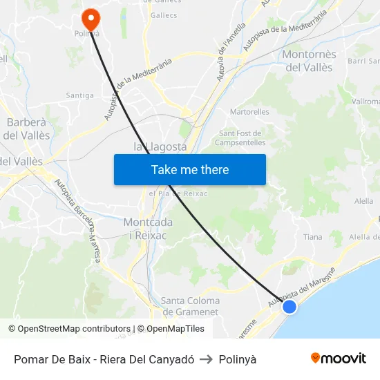 Pomar De Baix - Riera Del Canyadó to Polinyà map