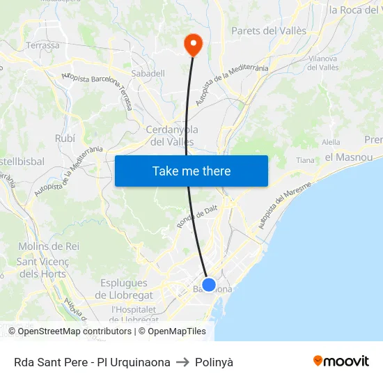 Rda Sant Pere - Pl Urquinaona to Polinyà map