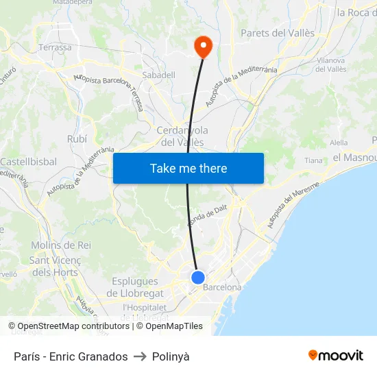 París - Enric Granados to Polinyà map