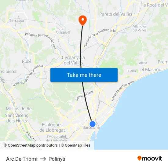 Arc De Triomf to Polinyà map