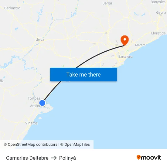 Camarles-Deltebre to Polinyà map