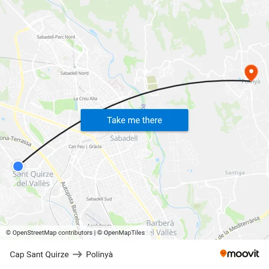 Cap Sant Quirze to Polinyà map
