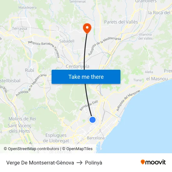Verge De Montserrat-Gènova to Polinyà map