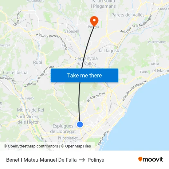 Benet I Mateu-Manuel De Falla to Polinyà map
