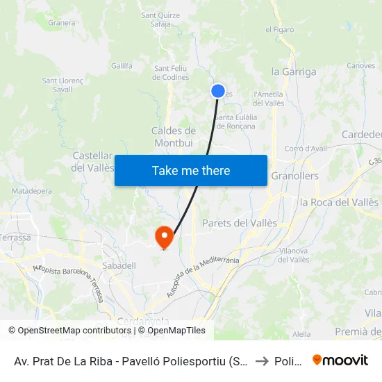 Av. Prat De La Riba - Pavelló Poliesportiu (Sentit Bcn) to Polinyà map