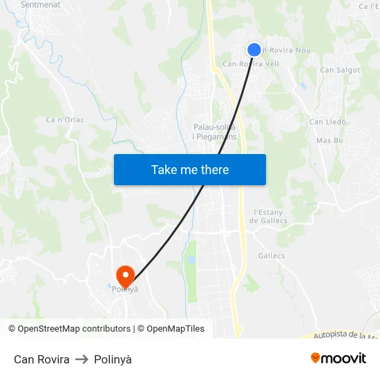 Can Rovira to Polinyà map