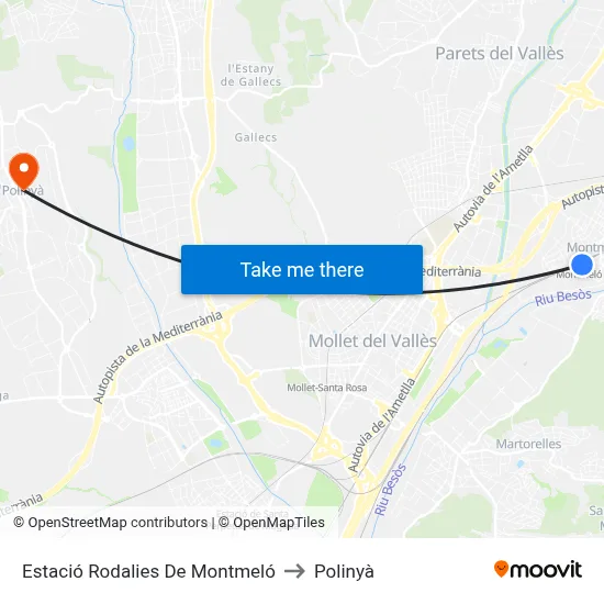 Estació Rodalies De Montmeló to Polinyà map