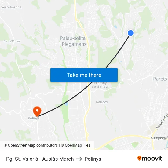 Pg. St. Valerià - Ausiàs March to Polinyà map