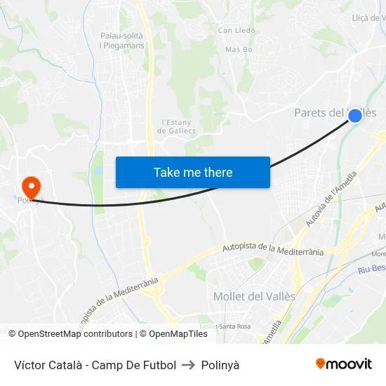 Víctor Català - Camp De Futbol to Polinyà map