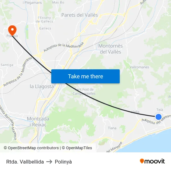 Rtda. Vallbellida to Polinyà map