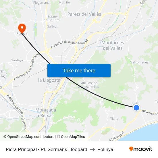 Riera Principal - Pl. Germans Lleopard to Polinyà map