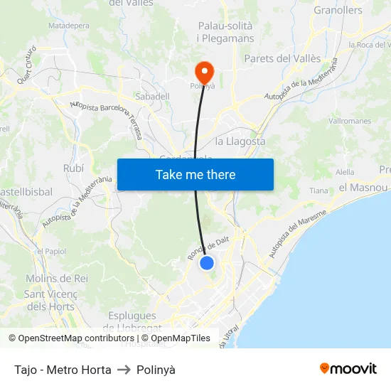 Tajo - Metro Horta to Polinyà map