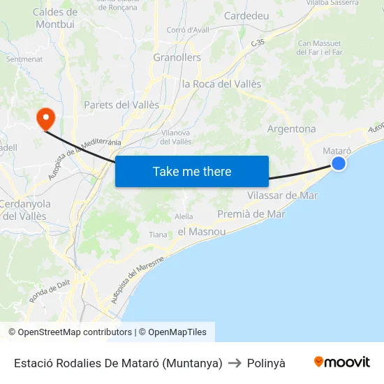 Estació Rodalies De Mataró (Muntanya) to Polinyà map
