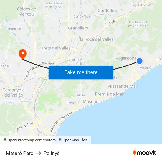 Mataró Parc to Polinyà map