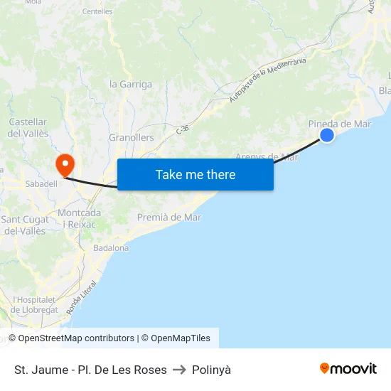 St. Jaume - Pl. De Les Roses to Polinyà map