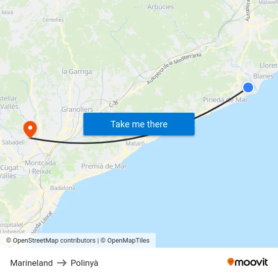 Marineland to Polinyà map