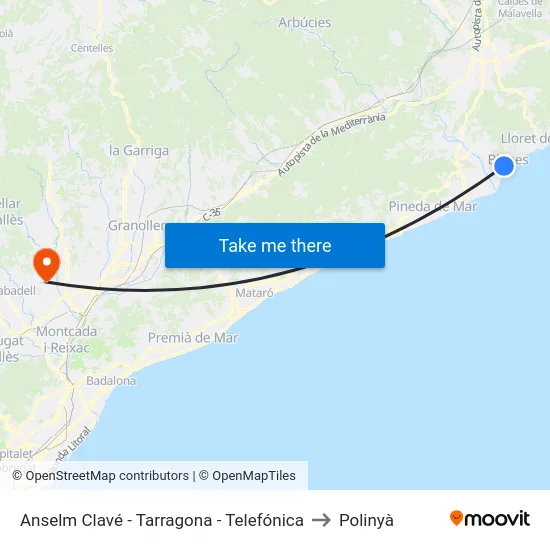 Anselm Clavé - Tarragona - Telefónica to Polinyà map
