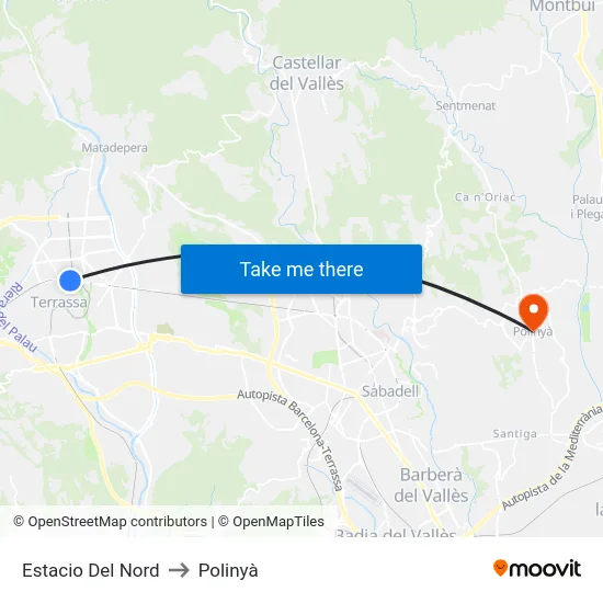 Estacio Del Nord to Polinyà map