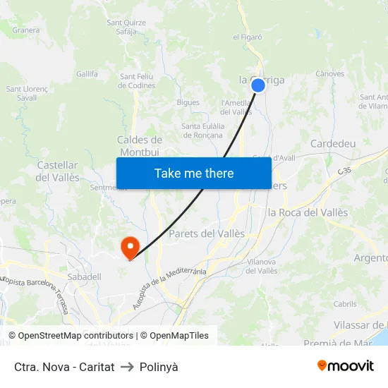 Ctra. Nova - Caritat to Polinyà map