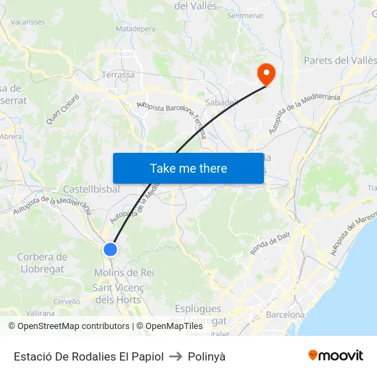 Estació De Rodalies El Papiol to Polinyà map