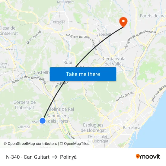 N-340 - Can Guitart to Polinyà map