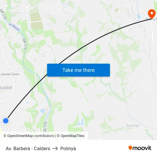 Av. Barberà - Calders to Polinyà map