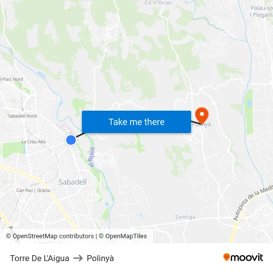 Torre De L'Aigua to Polinyà map