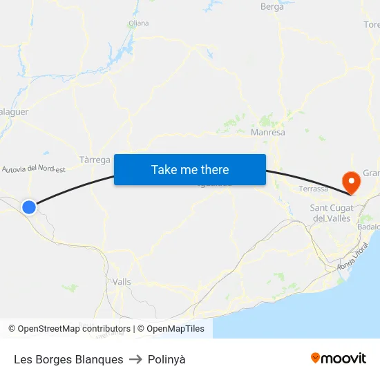Les Borges Blanques to Polinyà map