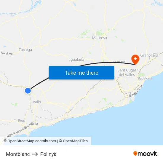 Montblanc to Polinyà map