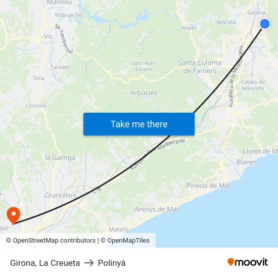 Girona, La Creueta to Polinyà map