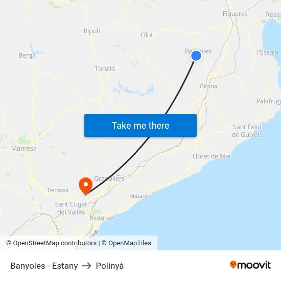 Banyoles - Estany to Polinyà map