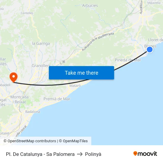 Pl. De Catalunya - Sa Palomera to Polinyà map