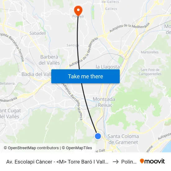 Av. Escolapi Càncer - <M> Torre Baró I Vallbona to Polinyà map