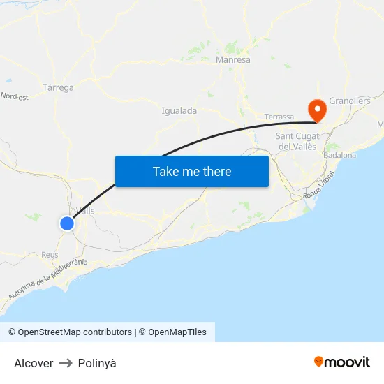 Alcover to Polinyà map
