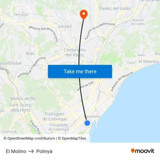 El Molino to Polinyà map