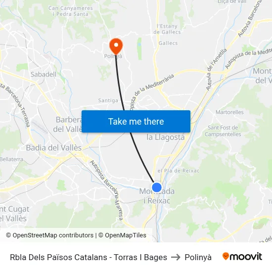 Rbla Dels Països Catalans - Torras I Bages to Polinyà map