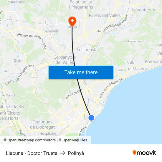 Llacuna - Doctor Trueta to Polinyà map