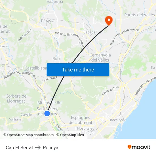 Cap El Serral to Polinyà map