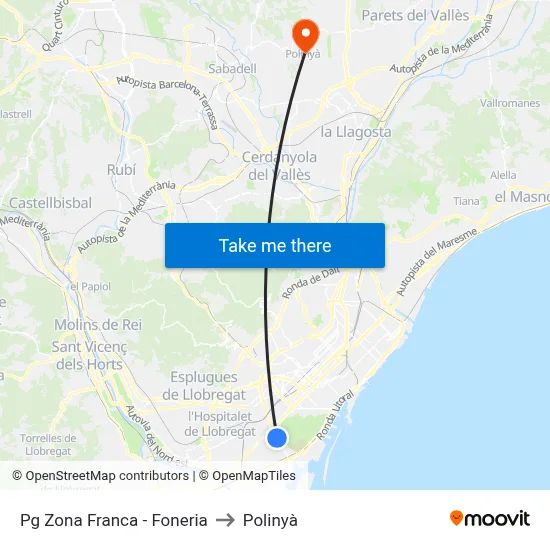 Pg Zona Franca - Foneria to Polinyà map
