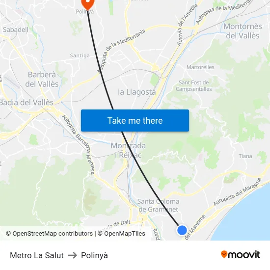 Metro La Salut to Polinyà map