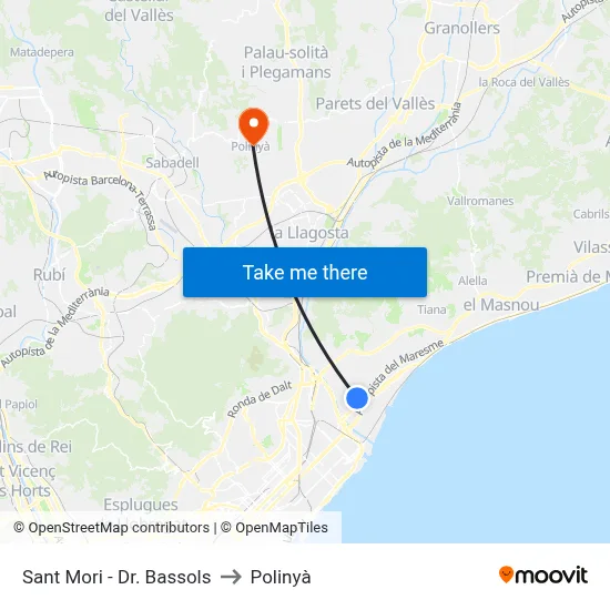 Sant Mori - Dr. Bassols to Polinyà map