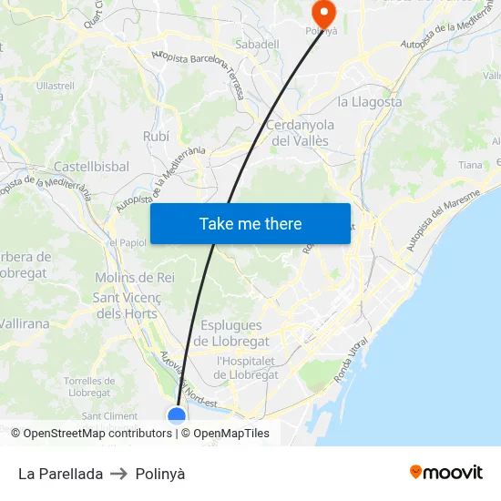 La Parellada to Polinyà map
